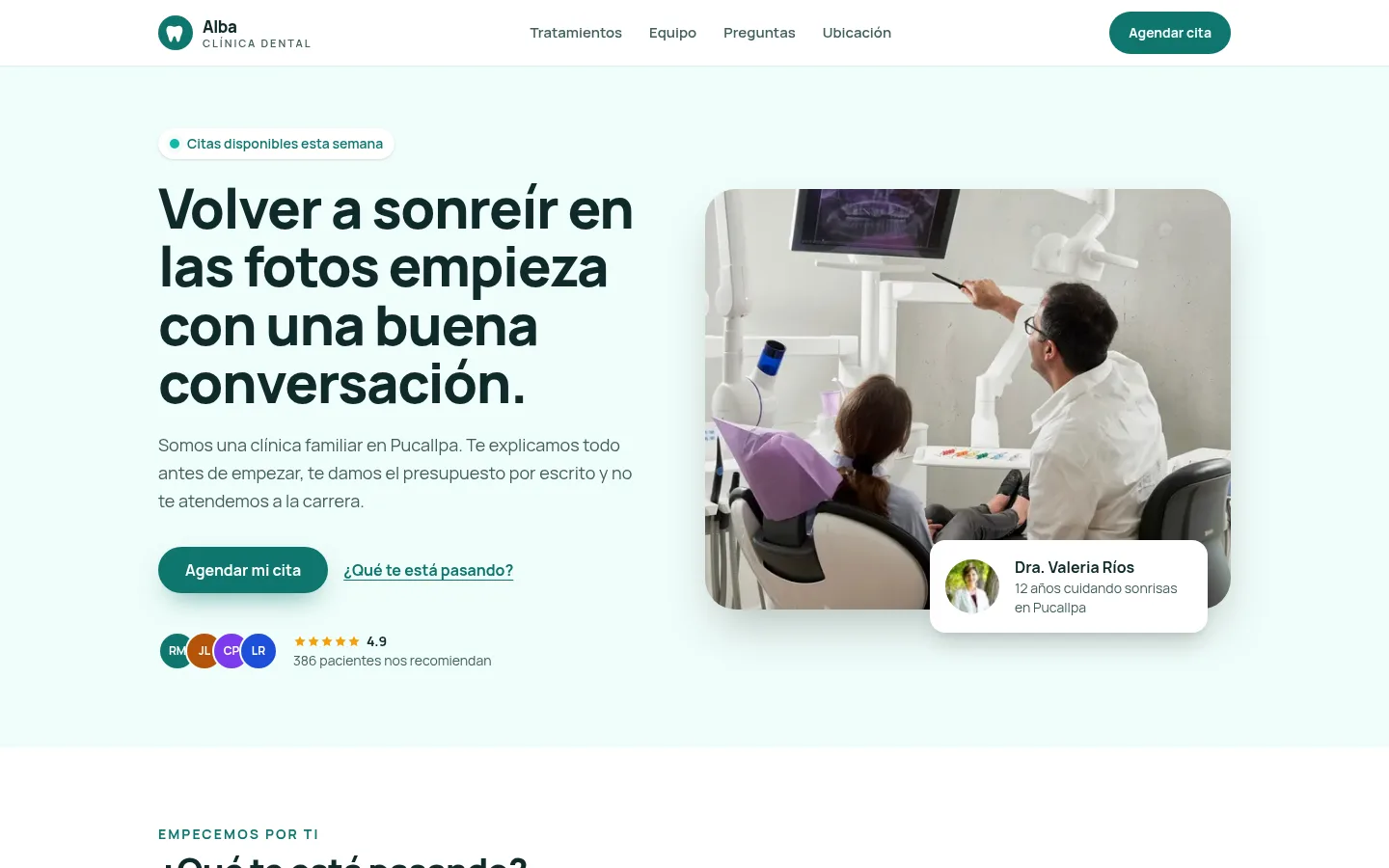 Página de inicio del demo Clínica Dental Alba